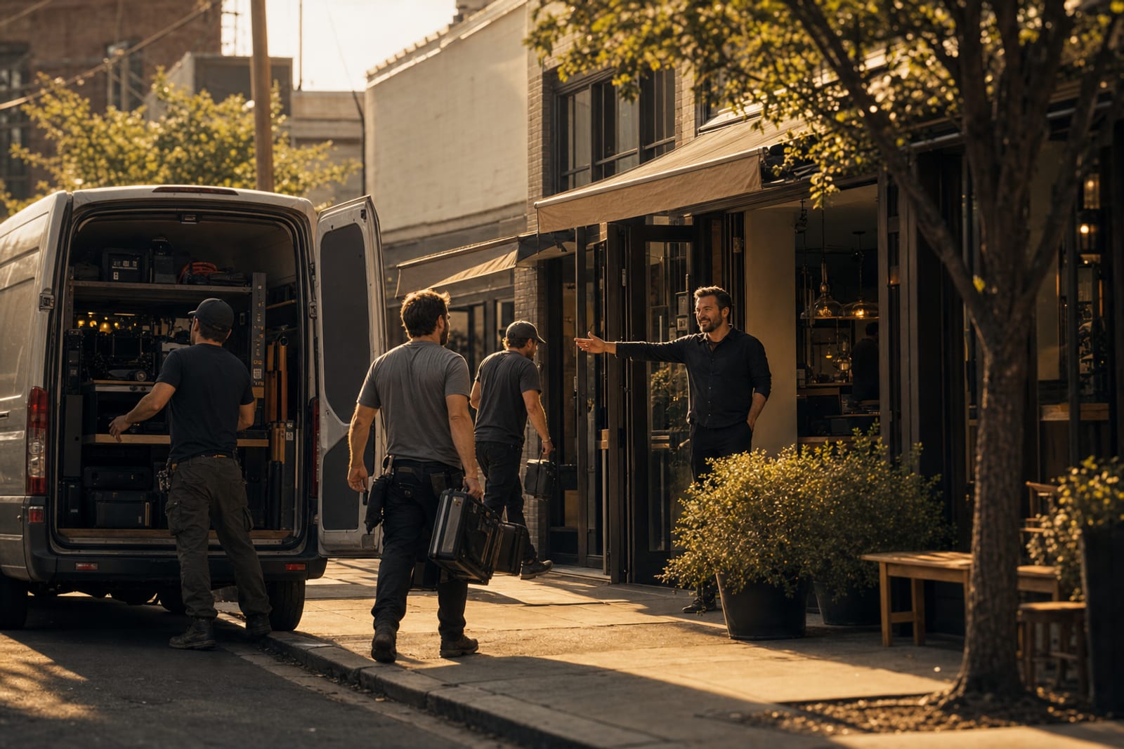 The morning after the decision — crew loading the van
