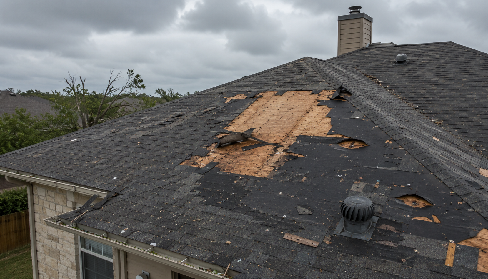 Storm-damaged residential roof