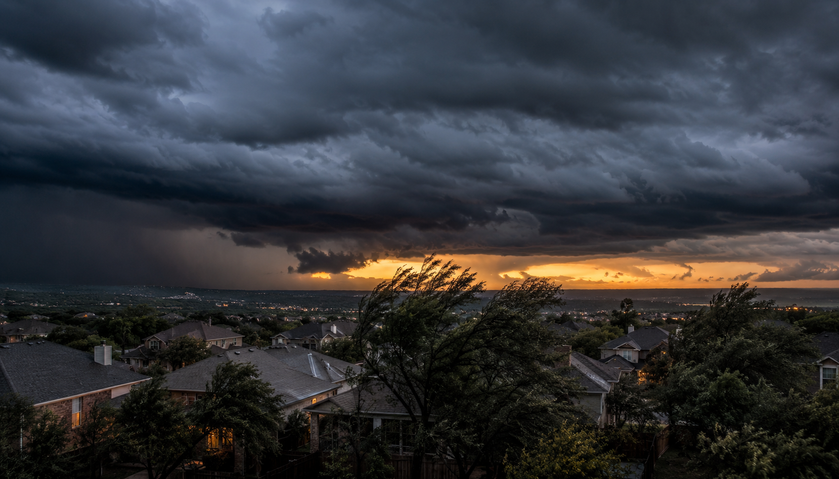 Storm sky over San Antonio rooftops
